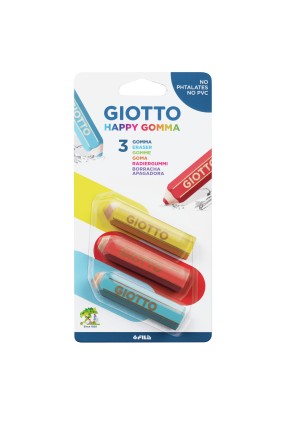 Giotto Happy Eraser Confezione da 3 Gomme - Plastica - Colori Assortiti
