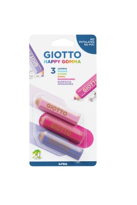 Giotto Happy Eraser Confezione da 3 Gomme - Plastica - Colori Assortiti