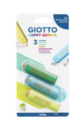 Giotto Happy Eraser Confezione da 3 Gomme - Plastica - Colori Assortiti