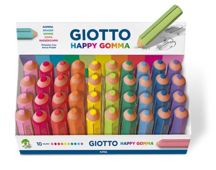 Gomma Giotto Happy Gomma - Forma Matita - Per Cancellare La Grafite - Colori Fluo Assortiti