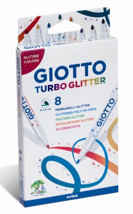 Giotto Turbo Glitter Confezione da 8 Pennarelli - Punta Fine 2,8mm - Inchiostro a Base Acqua - Lavabile - Colori Assortiti