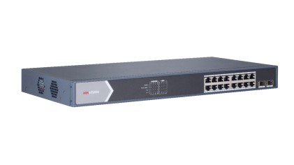 Hikvision Switch 16 Port Gigabit Unmanaged Poe Switch 2 Gigabit Sfp Uplink Ports, 802.3Af/At, Poe Po