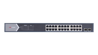 Hikvision Switch 24 Port Gigabit Unmanaged Poe Switch 2 Gigabit Sfp Uplink Ports, 802.3Af/At, Poe Po