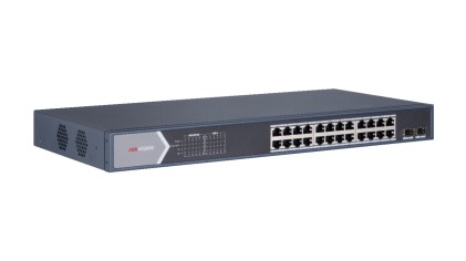 Hikvision Switch 24 Port Gigabit Unmanaged Poe Switch 2 Gigabit Sfp Uplink Ports, 802.3Af/At, Poe Po