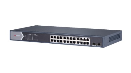 Hikvision Switch 24 Port Gigabit Unmanaged Poe Switch 2 Gigabit Sfp Uplink Ports, 802.3Af/At, Poe Po