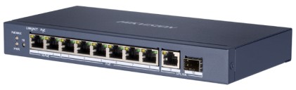 Hikvision Switch 10-Port Gigabit Unmanaged Hi-Poe Switch 8 Gigabit Rj45 Poe Ports, 1 Gigabit Rj45, 1