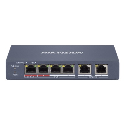 Switch Hikvision Smart Managed Hi-Poe 10/100 L2, 4 10/100M Rj45 Poe Ports, 2 10/100M Rj45 Port, 802.