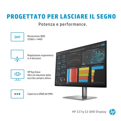 Hp Monitor 27 Led Ips Z27Q G3 16:9 2.560X1440 5Ms 350 Cdm, Pivot, 99 Srbg, Dp/Hdmi - Gar. 36 Mesi