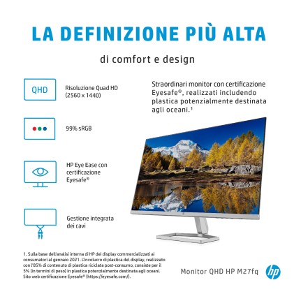 HP M27fq Monitor PC 68,6 cm (27") 2560 x 1440 Pixel Quad HD LED Argento