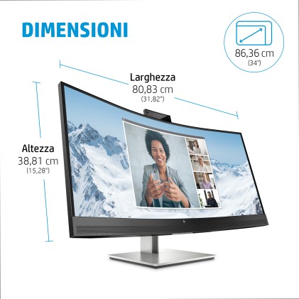 Hp Monitor Curvo 34 Led Ips 21:9 Wqhd 5Ms 400 Cdm, E27M G4, Altezza, Webcam, Usb-C Hub, Dp/Hdmi, Mul