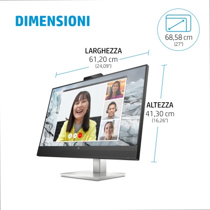 Hp Monitor 27 Led Ips 16:9 Fhd 5Ms 300 Cdm, E27M G4, Pivot, Webcam, Usb-C Hub, 2Xdp/Hdmi, Multimedia