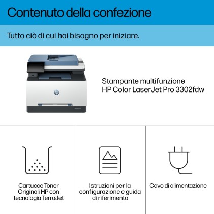 Hp Multif. Laser A4 Colore, Officejet Pro 3302Fdw, Serie 3000, 25Pm, Adf, Fronte/Retro, Usb/Lan/Wifi