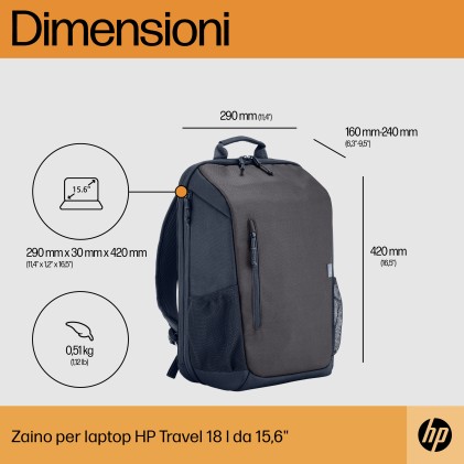 HP Zaino per laptop da 15,6" Travel 18 litri Iron Grey