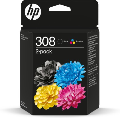 ORIGINALE HP Multipack nero / differenti colori 6L6S6UE 308 280 pagine Confezione da 2 Cartucce di Inchiostro Nero/Tricromia Originali HP 308