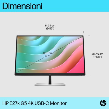 Hp Monitor 27 Led Ips 16:9 4K Uhd 5Ms 350 Cdm, Pivot, Usb-C Dock, Dp/Hdmi, Multimediale, E27K G5