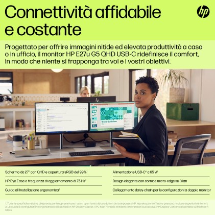 Hp Monitor 27 Led Ips 16:9 Qhd 5Ms 350 Cdm, Altezza, Pivot, Usb-C, 2Dp/Hdmi