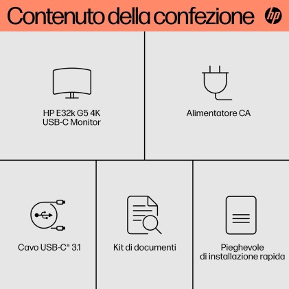 Hp Monitor 32 Led Ips 16:9 4K Uhd 350 Cdm, E32K G5, Usb-C Hub, Pivot, Dp/Hdmi