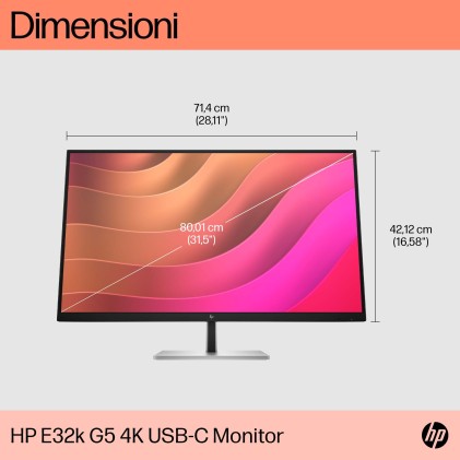 Hp Monitor 32 Led Ips 16:9 4K Uhd 350 Cdm, E32K G5, Usb-C Hub, Pivot, Dp/Hdmi