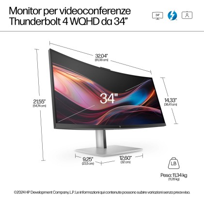Hp Monitor Curvo 34 Led Ips Wqhd 21:9 5Ms 400 Cdm, Serie 7 Pro 734Pm, Srbg 99, Webcam, Dp/Hdmi