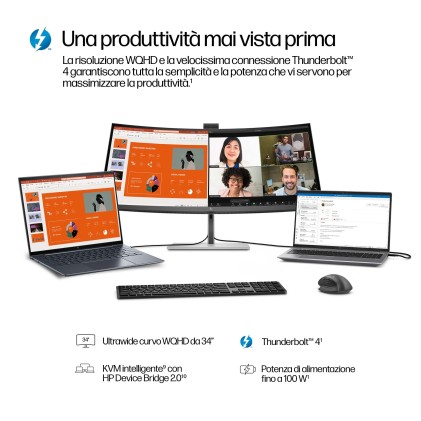Hp Monitor Curvo 34 Led Ips Wqhd 21:9 5Ms 400 Cdm, Serie 7 Pro 734Pm, Srbg 99, Webcam, Dp/Hdmi