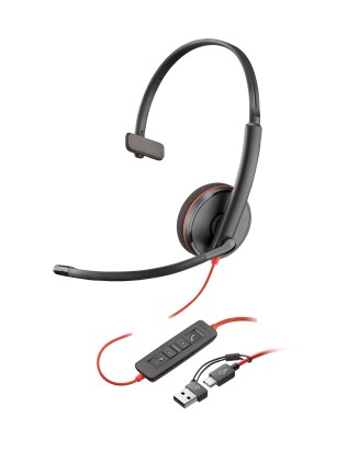 HP Poly Cuffie monoaurali Poly Blackwire 3210 con connettore USB-C + adattatore USB-C/A