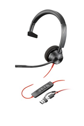 HP Poly Cuffie monoaurali Poly Blackwire 3310 con connettore USB-C + adattatore USB-C/A