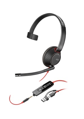HP Poly Cuffie monoaurali Poly Blackwire 5210 con connettore USB-C + spina da 3,5 mm + adattatore USB-C/A