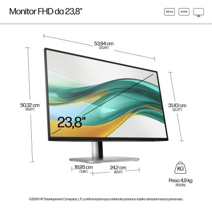 Hp Monitor 23,8 Led Ips  16:9 Fhd 350 Cdm, 524Pf, Pivot, Dp/Hdmi