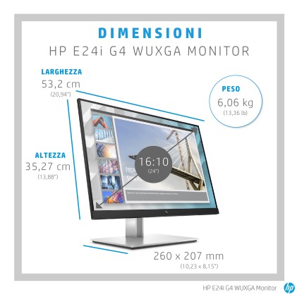 Hp Monitor 23,8 Led Ips Wuxga 16:10 5Ms 250 Cdm, E24I G4, Pivot, Vga/Dp/Hdmi