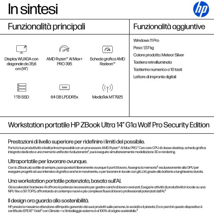 Hp Nb Wks Zbook Ultra G1A Ryzen Pro Ai Max+ 395 32Gb 1Tb 14 Amd Radeon 8050S Win 11 Pro