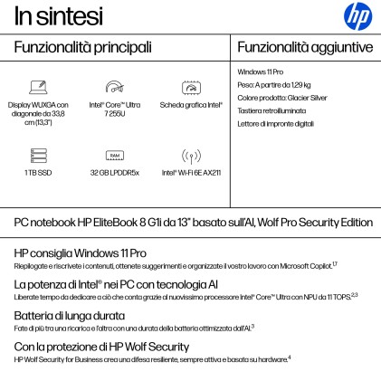 Hp Nb Elitebook 8 Ultra 7-255U 32Gb 1Tb Ssd 13.3 Win 11 Pro
