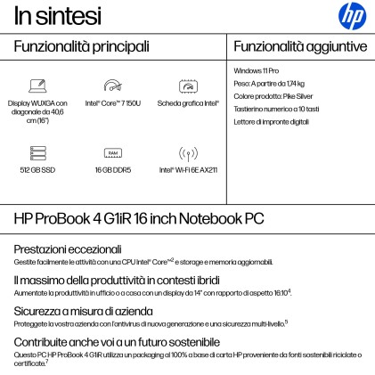 Hp Nb Probook 4 G1Ir 16 Core 7 150U 16Gb 512Gb 16 Win 11 Pro 3Yw