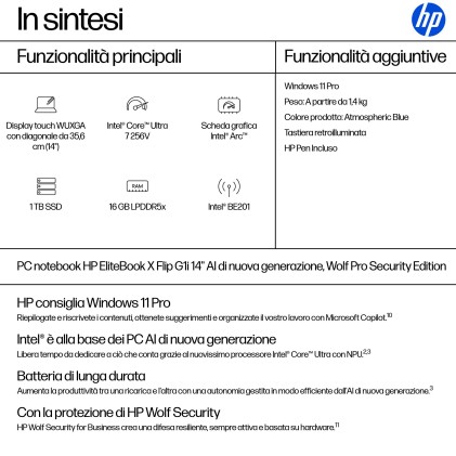 Hp Nb Elitebook X Flip Ultra 7-256V 16Gb 1Tb Ssd 14 Touch Copilot Win 11 Pro