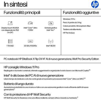 Hp Nb Elitebook X Flip Ultra 7-258V 32Gb 1Tb Ssd 14 Touch Copilot 5G Win 11 Pro