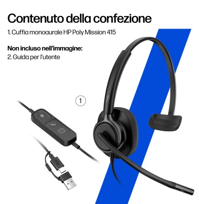 HP Poly Cuffie cablate monoaurali Mission 415 USB Classic
