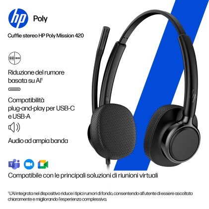 HP Poly Cuffie cablate monoaurali Mission 415 USB Classic