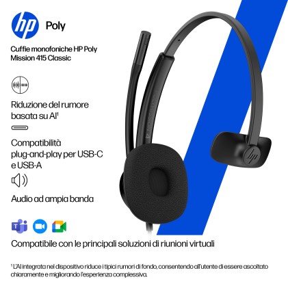 HP Poly Cuffie stereo cablate Mission 425 USB Classic