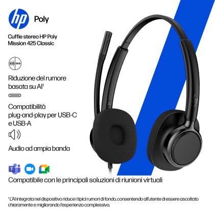 HP Poly Cuffie cablate stereo Mission 425 USB