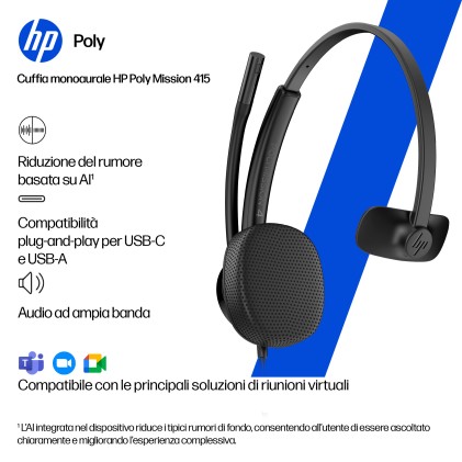 HP Poly Cuffie cablate stereo Mission 425 USB