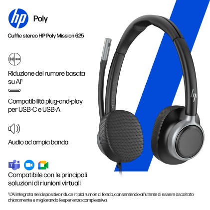 HP Poly Cuffie cablate stereo Mission 625 USB