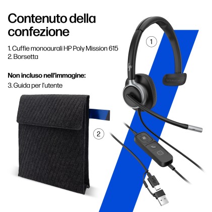 HP Poly Cuffie cablate stereo Mission 625 USB