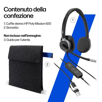 HP Poly Cuffie cablate stereo Mission 625 USB
