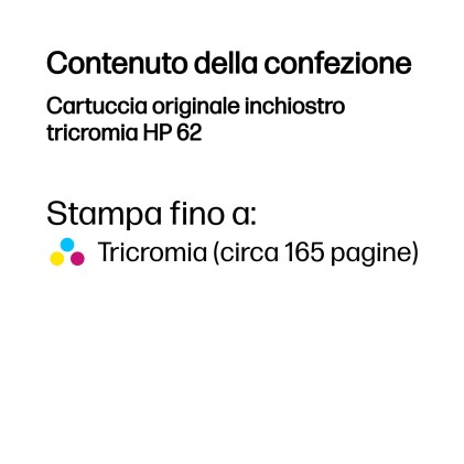 Hp Cart Ink Colore (Ciano + Magenta + Giallo) N.62 Per Oj5640