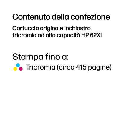 ORIGINALE HP Cartuccia d'inchiostro differenti colori C2P07AE 62 XL 415 pagine