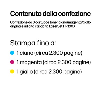 HP Confezione da 3 cartucce toner ciano/magenta/giallo originale ad alta capacit&agrave; LaserJet 201X