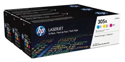 ORIGINALE HP Multipack ciano / magenta / giallo CF370AM 305A CE411A + CE412A + CE413A