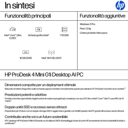 Hp Pc Dm Prodesk 4 Mini G1I Ultra 5 235T 16Gb 1T Ssd Win 11 Pro