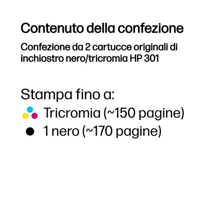 ORIGINALE HP Multipack nero / differenti colori N9J72AE 301 2x inchiostro HP 301: 1x CH561EE + 1x CH562EE