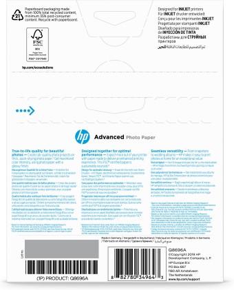 ORIGINALE HP Carta Bianco Q8696A Advanced hp® Advanced carta fotografica lucida / Q8696A 13 x 18 cm, 250 g/mІ, 25 fogli