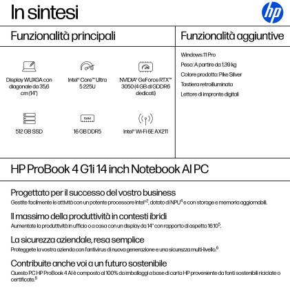 Nb 14 U5 225U 16Gb 512Ssd W11P Hp Probook 4 G1I 14